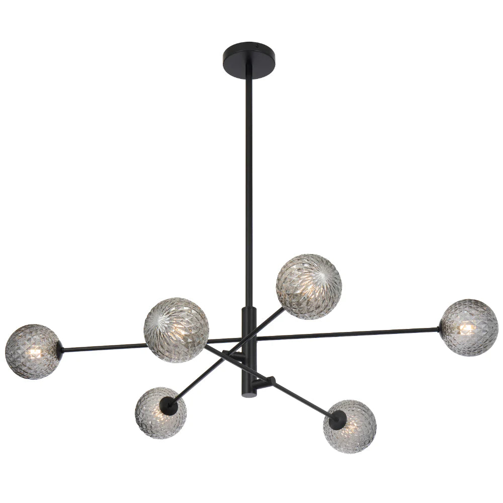 Gaston 6 Light Pendant Black(Smoke Tear)