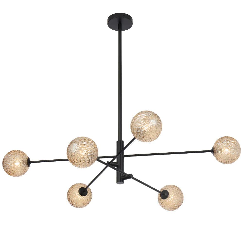 Gaston 6 Light Pendant Black(Amber Tear)