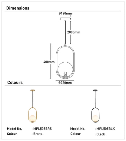 Ava 1Lt Brushed Brass Pendant Light