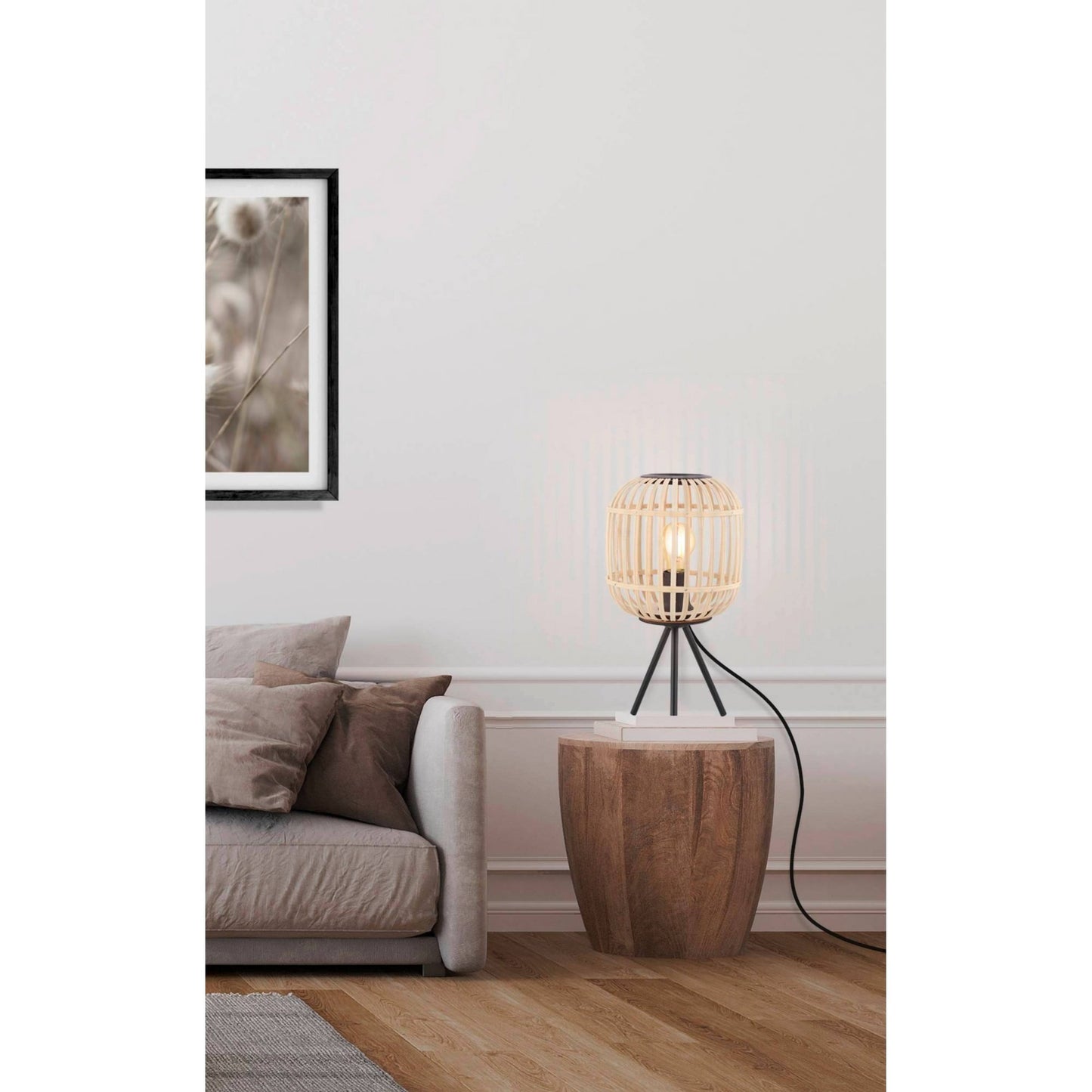 Bordesley Rattan & Metal Tripod Table Lamp