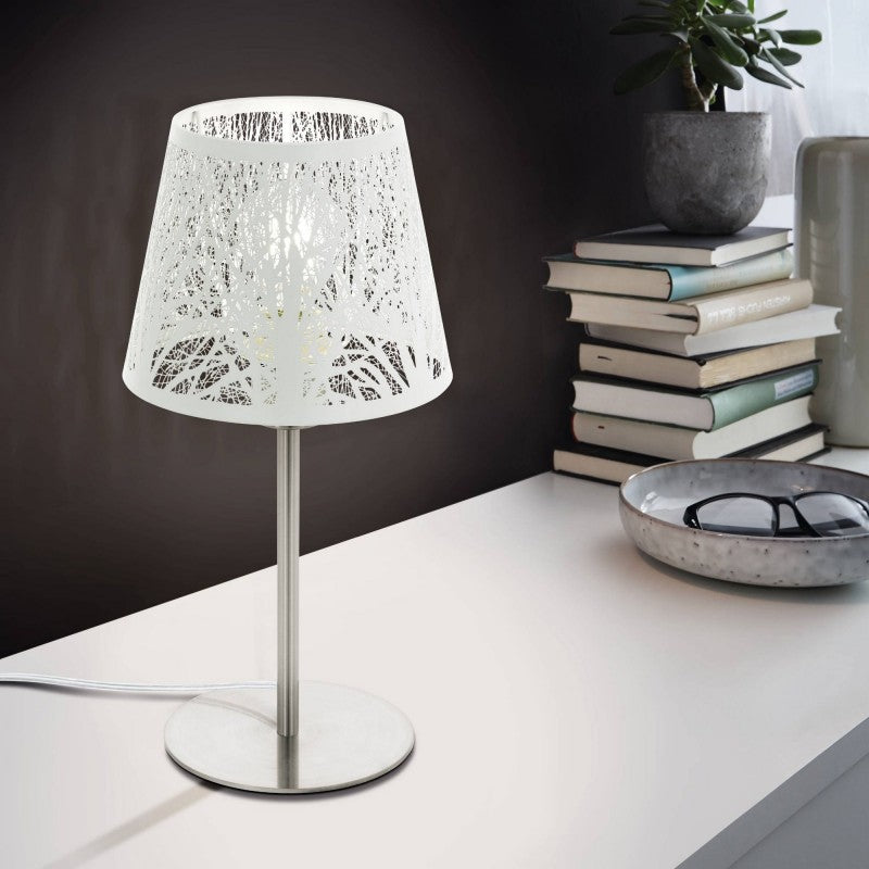 Hambleton Steel Table Lamp, Satin Nickel / White