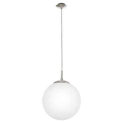 Rondo Glass Ball Pendant Light, Large, Opal / Chrome