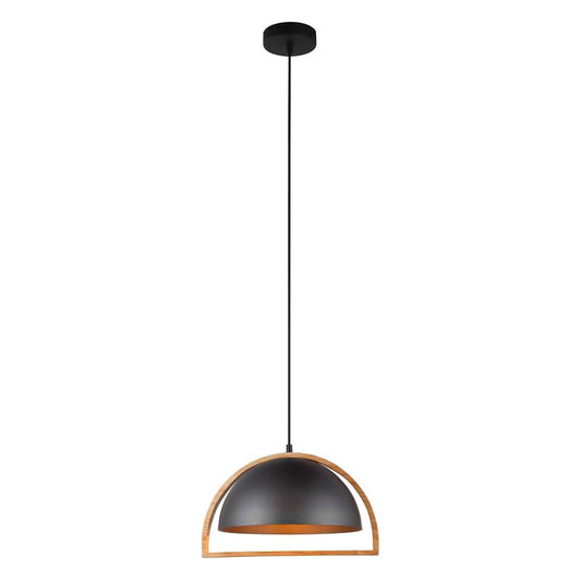 Swing Iron & Wood Pendant Light, Dome, Black