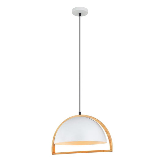 Swing Iron & Wood Pendant Light, Dome, White